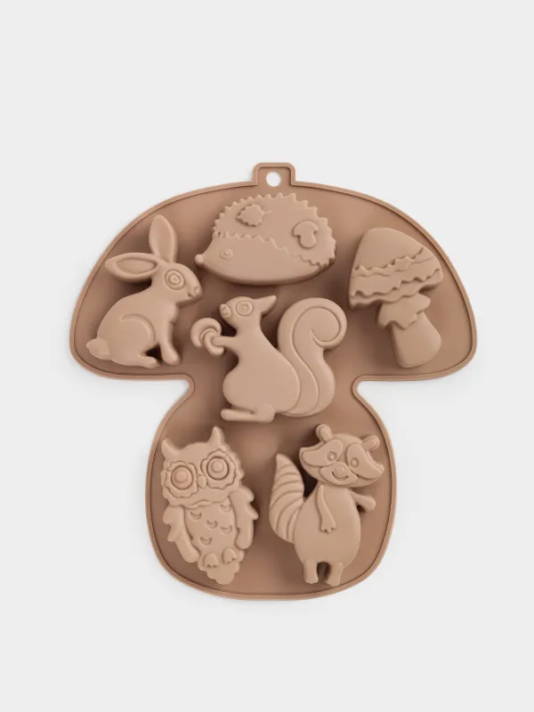 Форма для выпечки кексов, 22х20 см, 6 отд, силикон, коричневая, Гриб, Bakery color, image-0