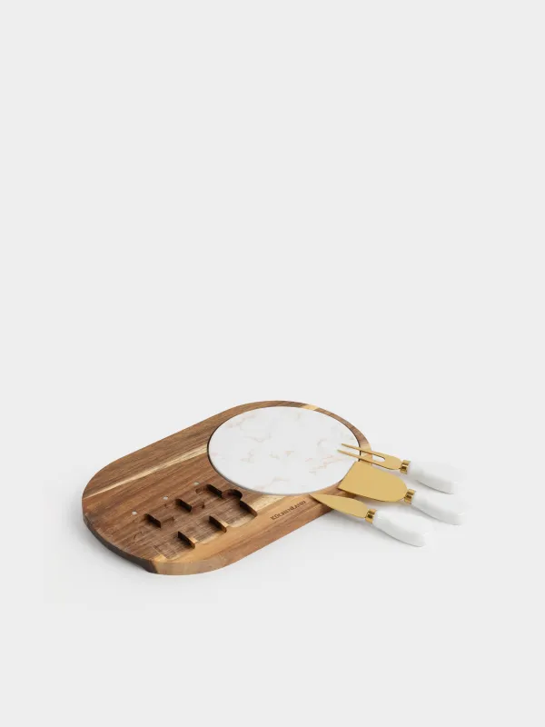 Набор для сыра, 5 предметов, блюдо на подставке, Cheese gold, image-0