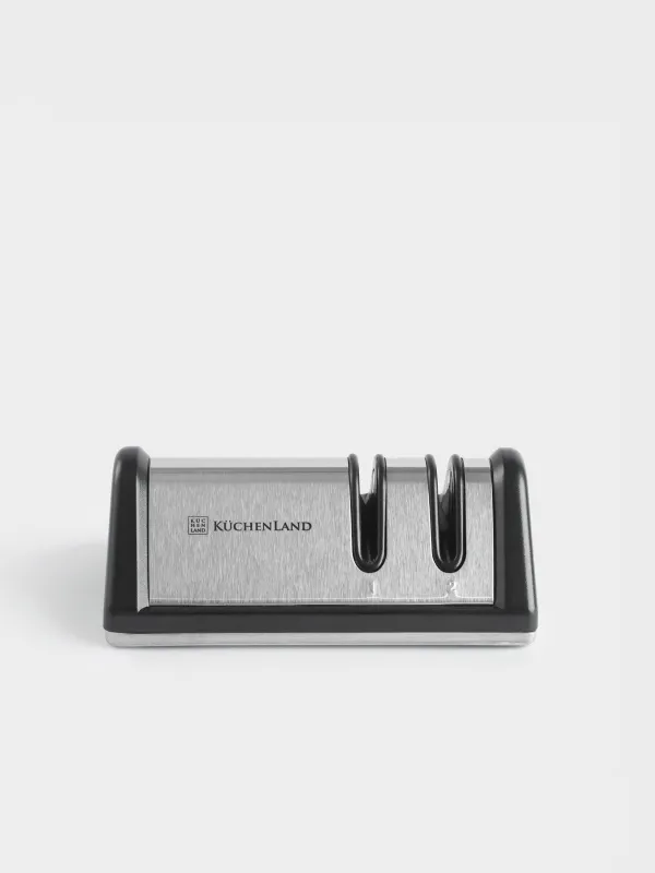 Точило для ножей, 10 см, два этапа заточки, пластик/сталь, черное, ромб, Accessories, image-0