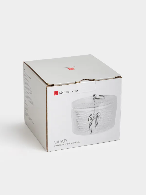 Емкость для хранения, 12x8 см, 380 мл, стекло Р/металл, Серебристый бант, Naiad, image-5