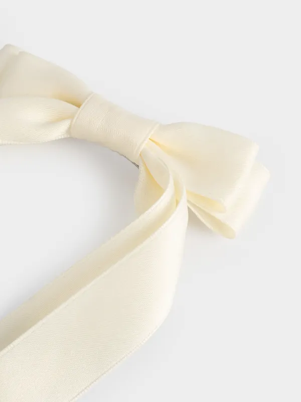 Заколка для волос, 24 см, детская, сатин/металл, молочная, Бант, Silk, image-3