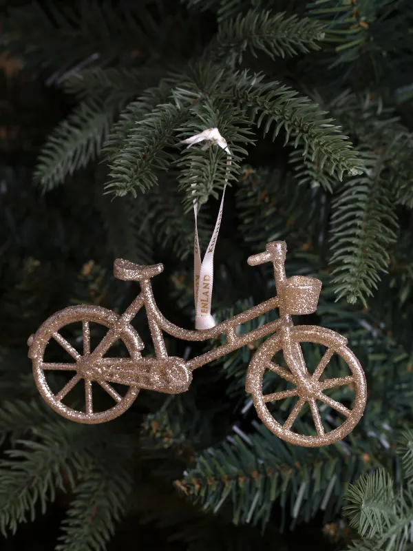 Игрушка елочная, 13 см, акрил, с блестками, шампань, Велосипед, Figure sparkle, image-1