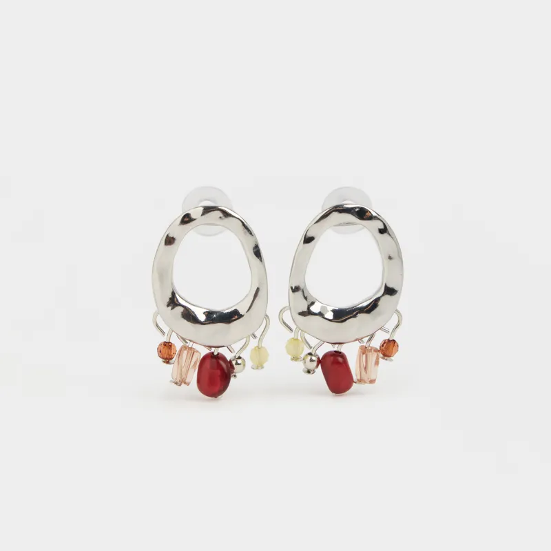 Серьги-пусеты, 4 см, 2 шт, металл/пластик, серебристые, Бусины, Jewelry