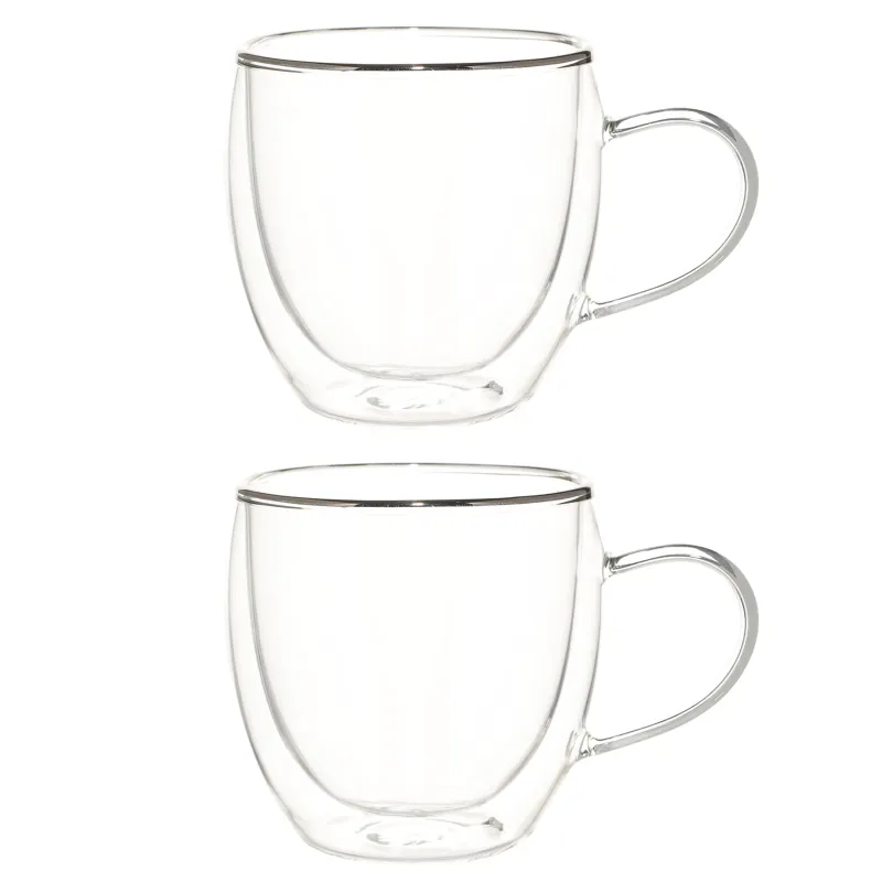 Кружка, 240 мл, 2 шт, стекло Б, с серебристым кантом, Air-silver