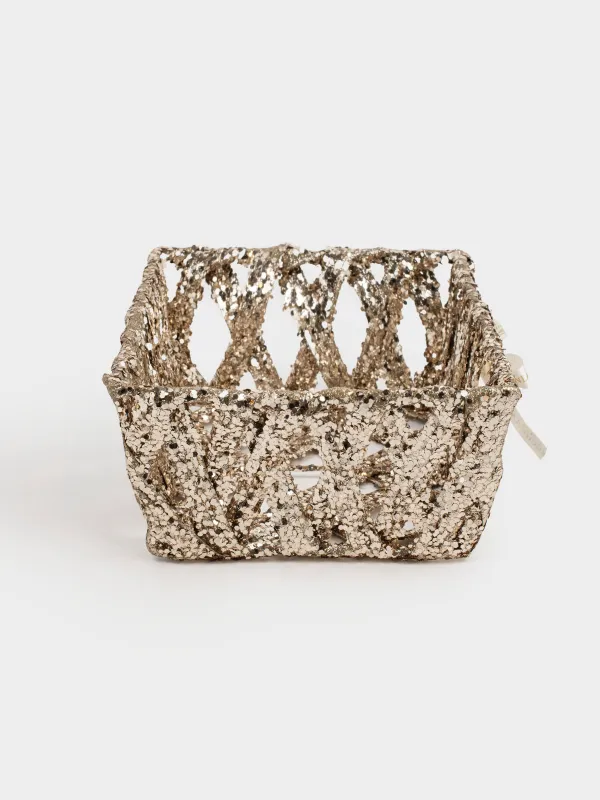 Корзина декоративная, 25х20 см, пластик/металл, прямоугольная, шампань, Frosty sparks, image-2