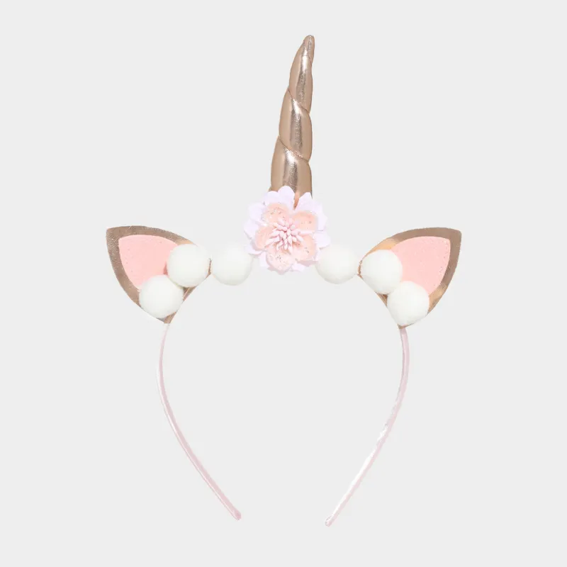 Ободок карнавальный, 12х13 см, полиэстер/пластик, розовый, Единорог, Unicorn