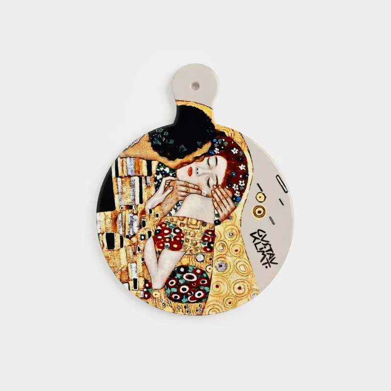 Подставка под горячее, 23х18 см, с ручкой, керамика/пробка, Климт, Поцелуй, Art поцелуй