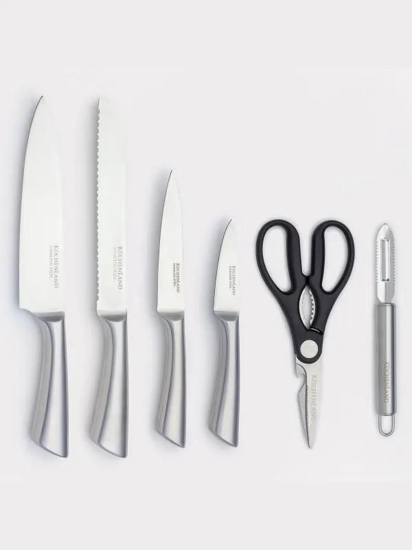 Набор ножей, 6 пр, в подставке, с овощечисткой/ножницами, сталь/пластик, Pascale, image-1