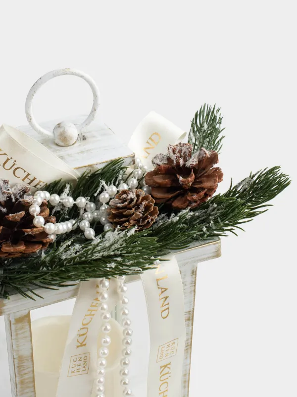 Светильник декоративный, 28 см, пластик, белый, Фонарь со свечой, White style, image-2