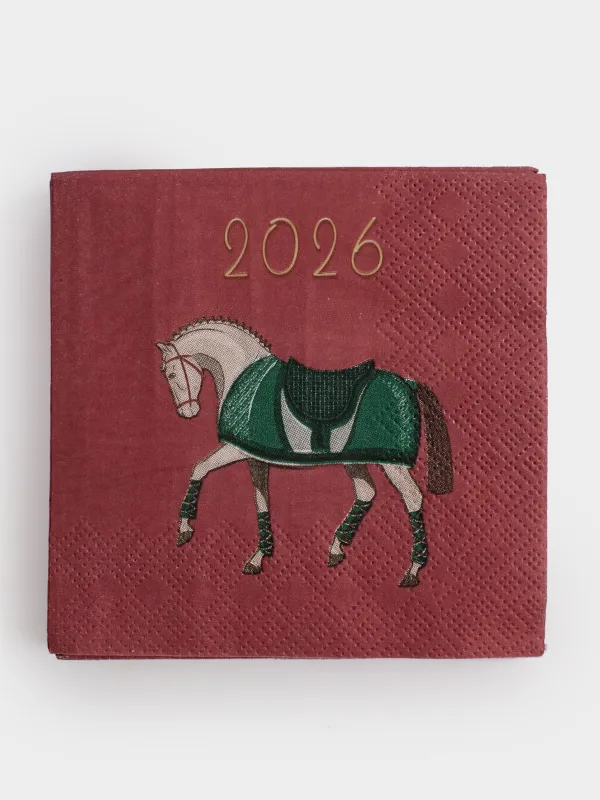 Салфетки бумажные, 21х21 см, 20 шт, квадратные, бордовые, Лошадь, Warhorse, image-0