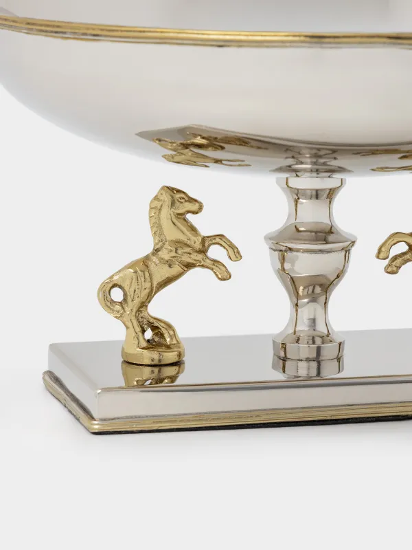 Ваза для фруктов, 23х13 см, на ножке, латунь/сталь, серебристо-золотистая, Кони, Horse gold, image-1