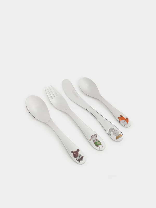 Столовые приборы, детские, 1 перс, 4 пр, сталь, Лесные животные, Little pet, image-1