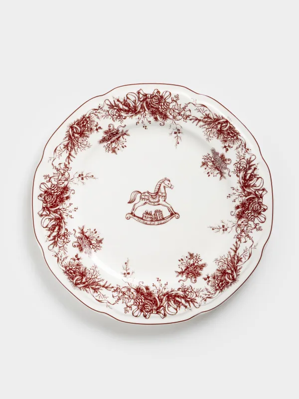 Тарелка обеденная, 26 см, фарфор N, бело-бордовая, Лошадка, Winter lace, image-0