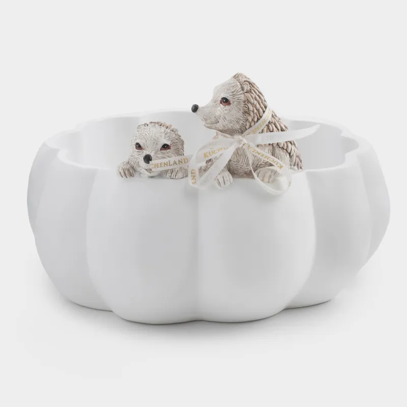 Ваза декоративная, 20х14 см, полирезин, бежевая, Ежики в тыкве, Slight frost, image-0