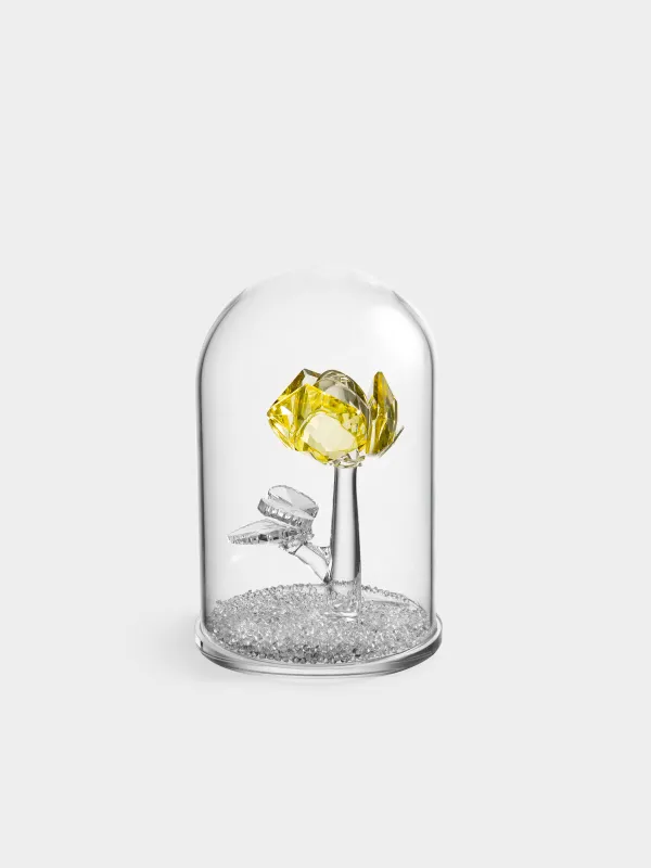 Статуэтка, 13 см, кристальное стекло, Желтая роза в куполе, Crystal flower, image-0