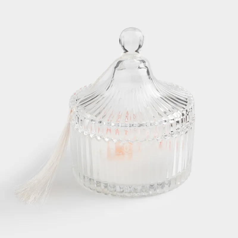 Свеча ароматическая, 12 см, три фитиля, в подсвечнике, с крышкой, с кисточкой, стекло, Honeysuckle, Lucid day