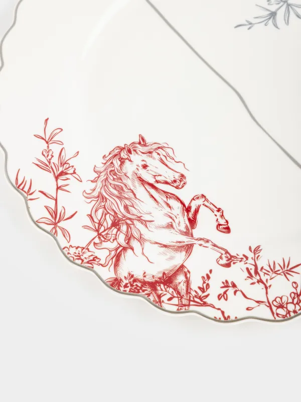 Тарелка обеденная, 29 см, фарфор N, белая, с серебристым кантом, Лошадь, Kairon horse, image-2