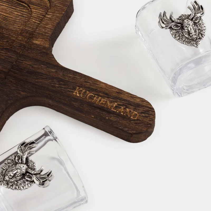 Стопка для водки, 60 мл, 4 шт, на подставке, стекло/металл/дерево, Лось, Lux elements decor, image-3