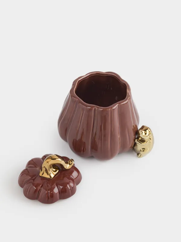 Емкость для хранения, 15х16 см, 720 мл, керамика, бордово-золотистая, Еж у тыквы, Colors autumn, image-3