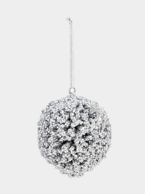 Игрушка елочная, 10 см, пластик/металл, серебристая, Шар, Ball sparkle, image-1