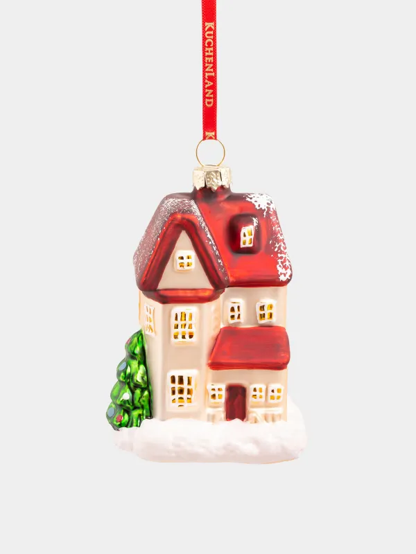 Игрушка елочная, 7x10 см, стекло, с блестками, коричнево-красная, Домик, Figure christmas, image-0