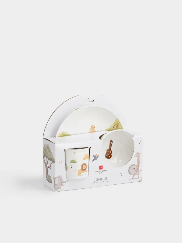 Набор посуды, детский, 1 перс, 3 пр, фарфор N, белый, Музыкальные животные, Jungle, image-6