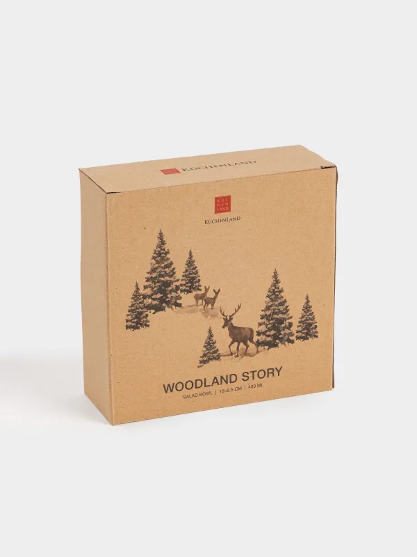 Салатник, 16х5 см, 440 мл, керамика, белый, Олени в снежном лесу, Woodland story, image-6