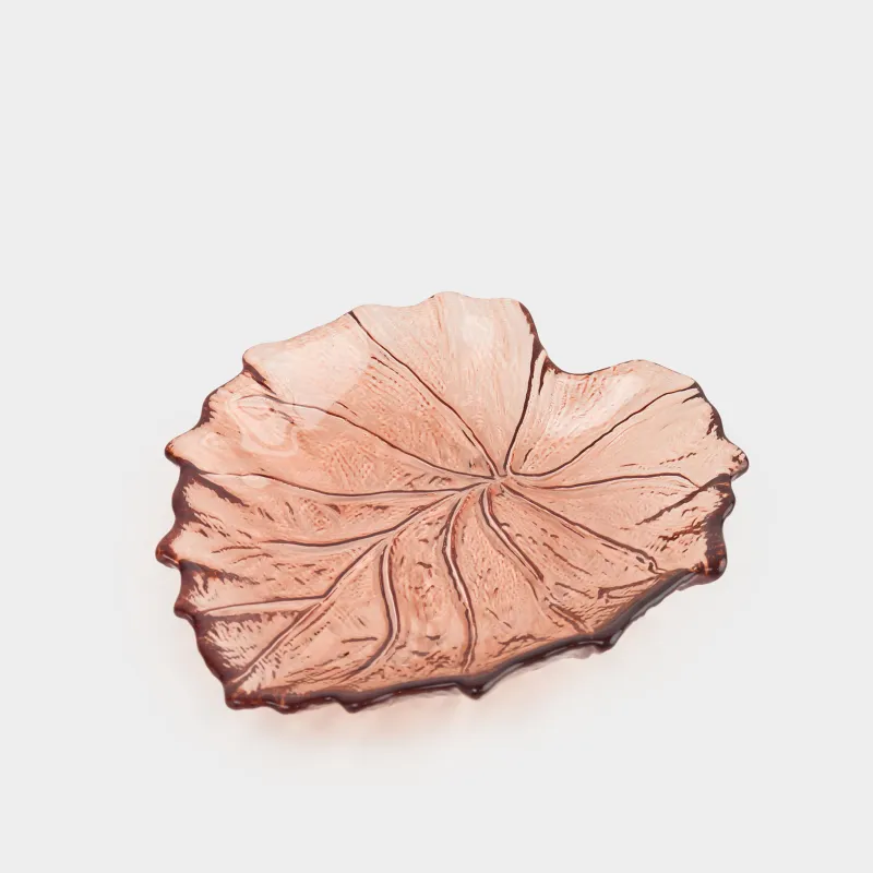 Блюдо, 16х14х2 см, стекло, коричневое, Лист, Leaves
