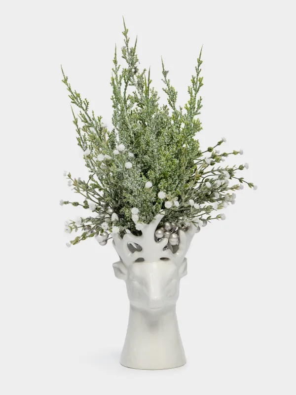 Ваза для цветов, 21 см, декоративная, керамика, белая, Олень, Forest deers, image-3