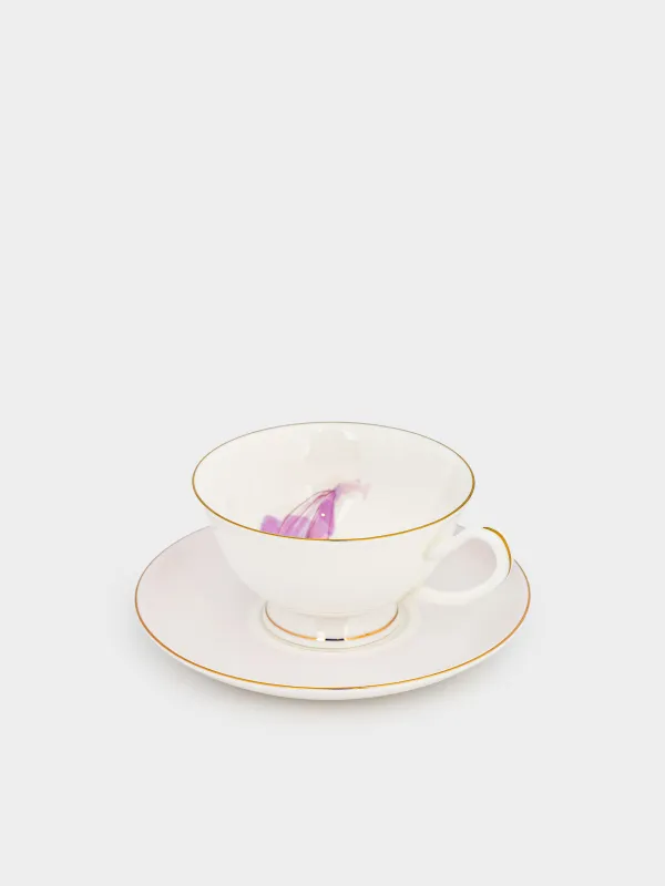 Пара чайная, 1 перс, 2 пр, 220 мл, фарфор F, лиловая, с золотистым кантом, Цветок, Bloome, image-1