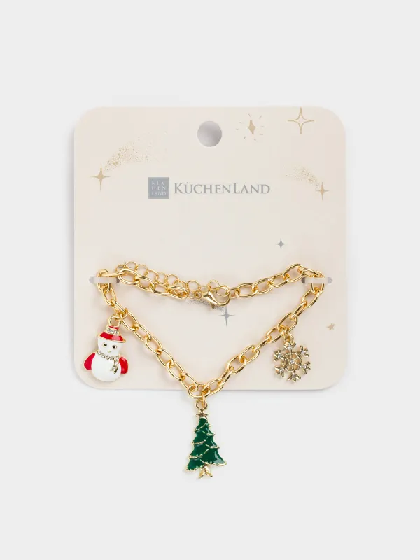 Браслет, 23 см, с подвесками, металл, золотистый, Елка и снеговик, Jewelry christmas, image-2