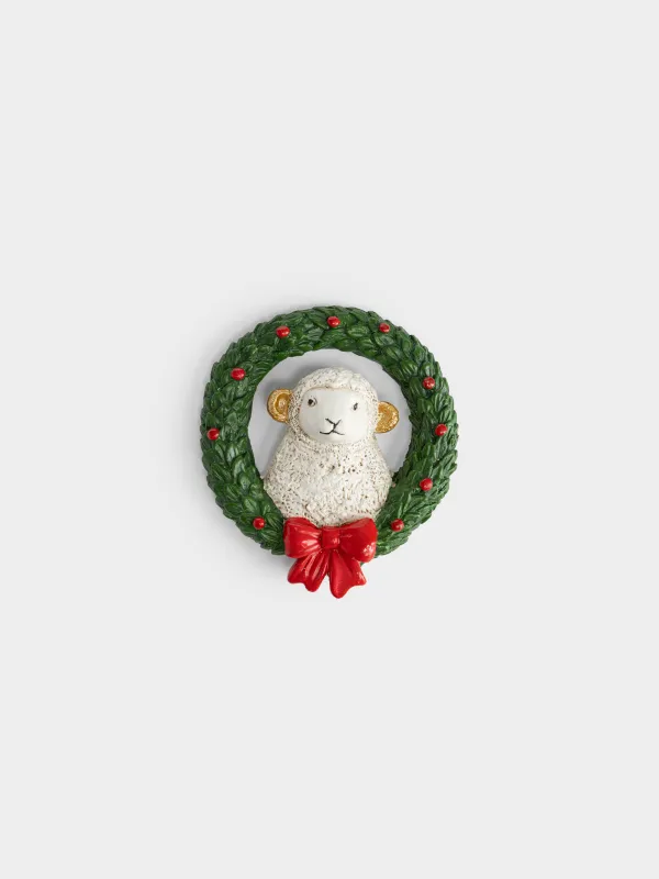 Магнит, 8 см, Овечка в венке, Christmas sheep, image-0