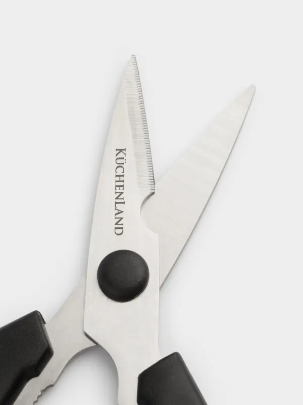 Ножницы кухонные, 21 см, с открывалкой и орехоколом, сталь/пластик, черные, Black style, image-2