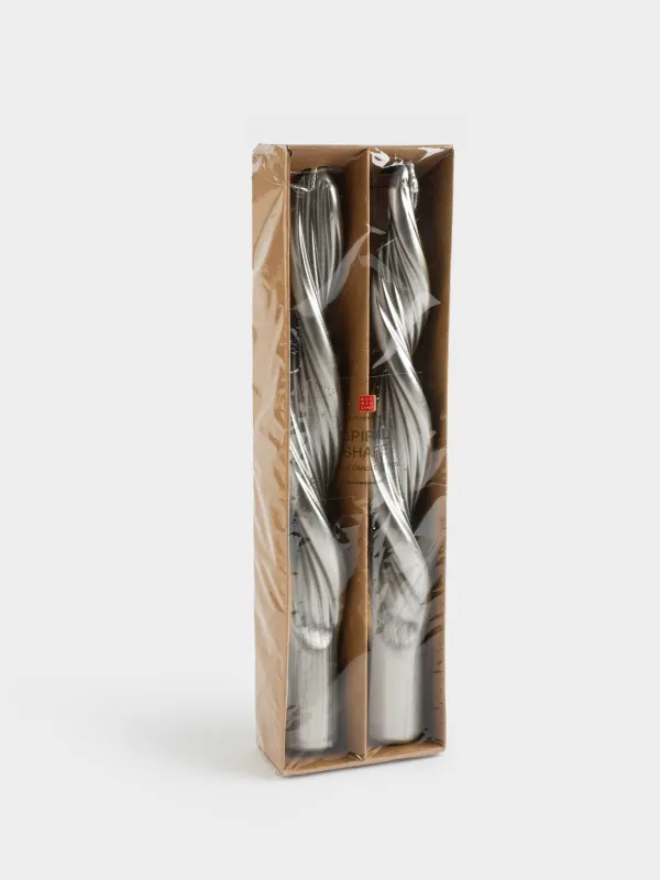 Свеча, 2 шт, 20 см, тонкая, серебристая, Спираль, Spiral shape, image-3