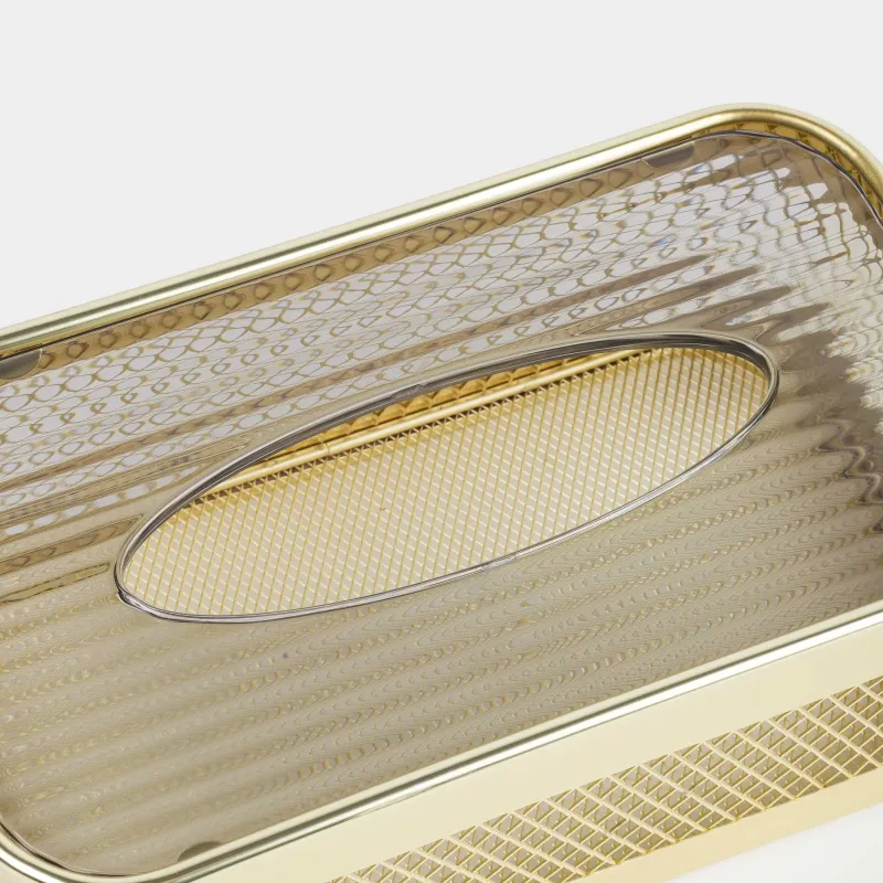Бокс для бумажных салфеток, 25x14 см, металл/пластик, золотистый, Сетка, Twist gold, image-2
