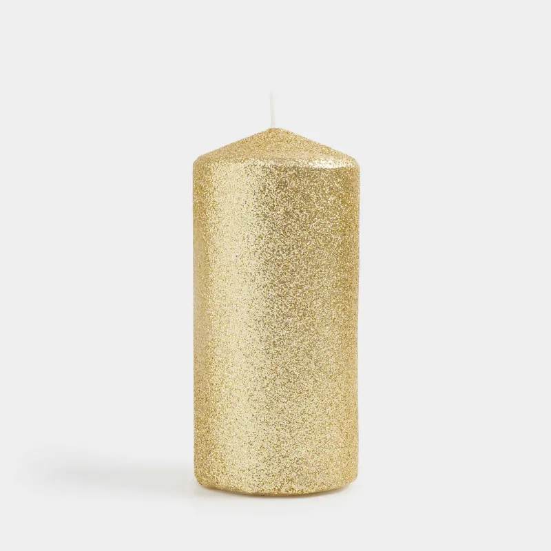 Свеча, 10 см, цилиндрическая, с блестками, шампань, Sparkly candle, image-0