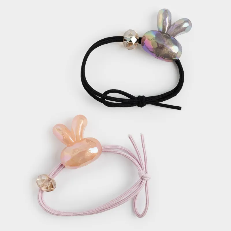Резинка для волос, 6 см, 2 шт, детская, акрил, розовая/черная, Зайки, Gracile, image-0