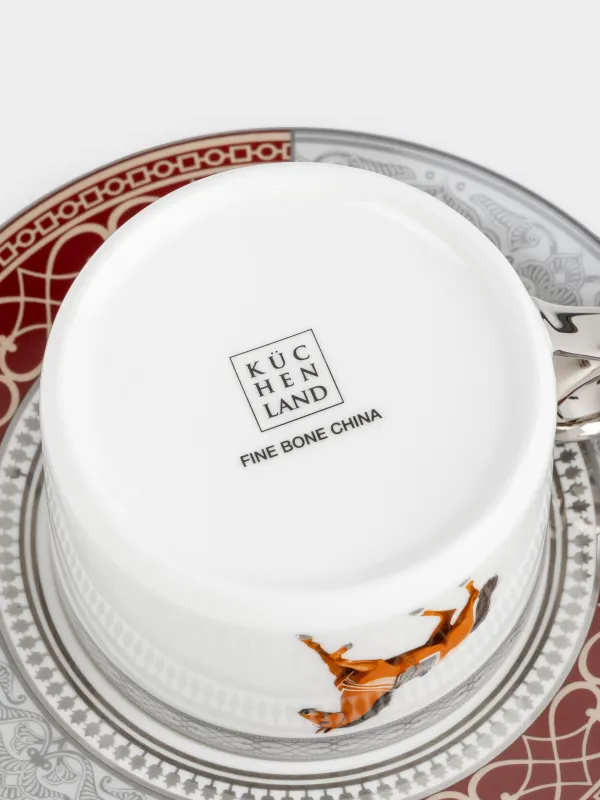 Пара чайная, 1 перс, 2 пр, 290 мл, фарфор F, бело-бордовая, с серебристым кантом, Лошадь, Breton horse, image-5