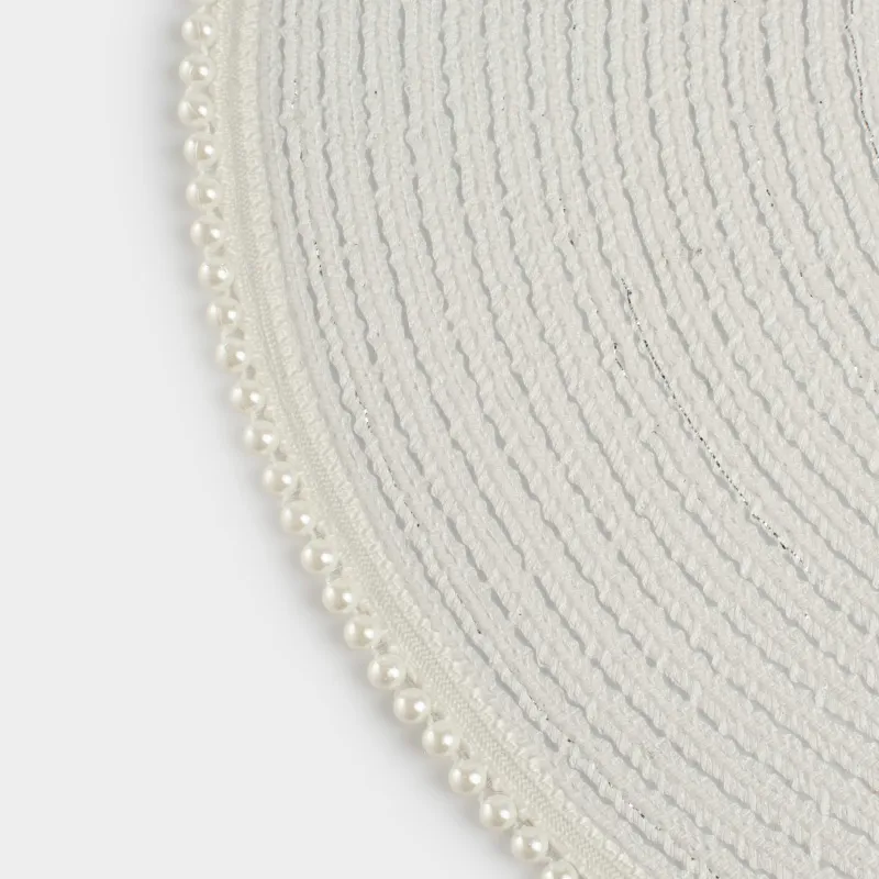 Салфетка под приборы, 38 см, полиэстер/пластик, круглая, белая, Жемчужная кайма, Rotary shine, image-1