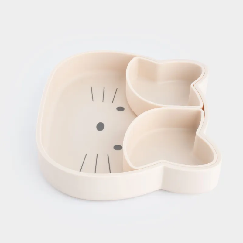 Набор посуды, детский, 1 перс, 3 пр, силикон, бежевый, Кошка, Kiddy, image-3