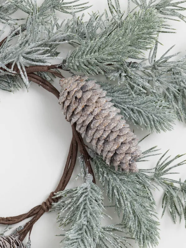 Венок декоративный, 12/40 см, пластик/шишки, Хвоя с шишками, Conifer decor, image-2