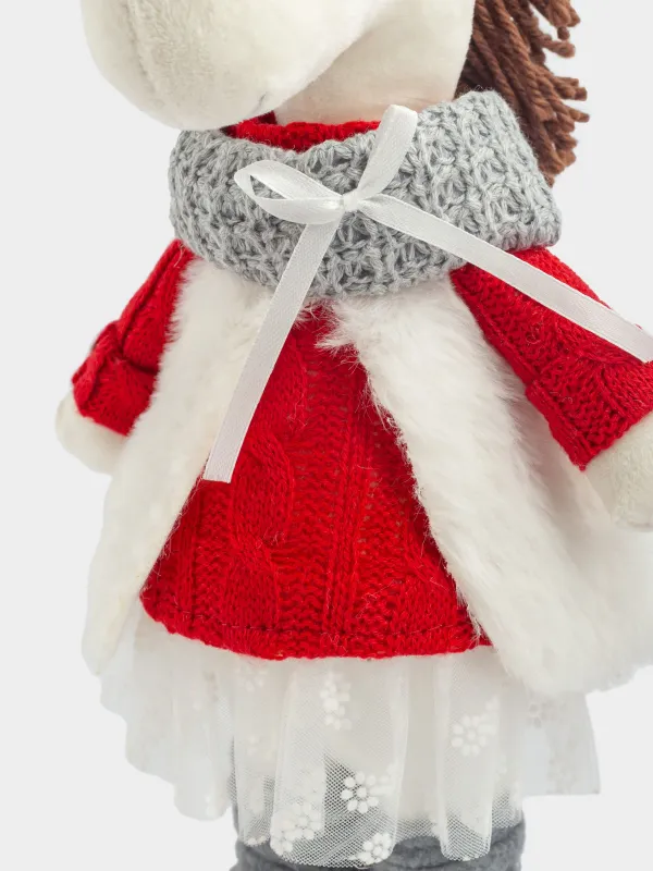 Изделие декоративное, 33 см, полиэстер, бежево-серое, Лошадь в красном свитере, Cute horse, image-3