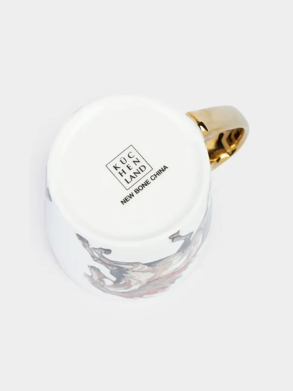 Кружка, 500 мл, фарфор N, бело-золотистая, Огненный конь, Fiery horse, image-3