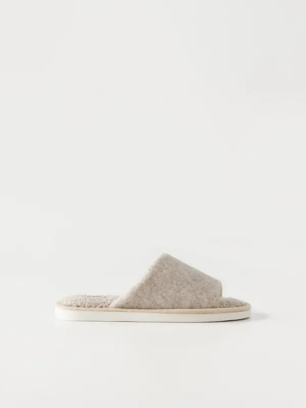 Тапочки женские, домашние, флис/фетр, песочные, Curled, image-0