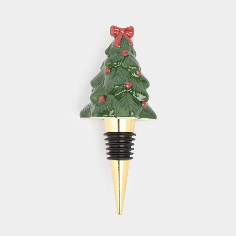 Пробка для винной бутылки, 12 см, металл/керамика, зеленая, Ель с бантом, Christmas traditions