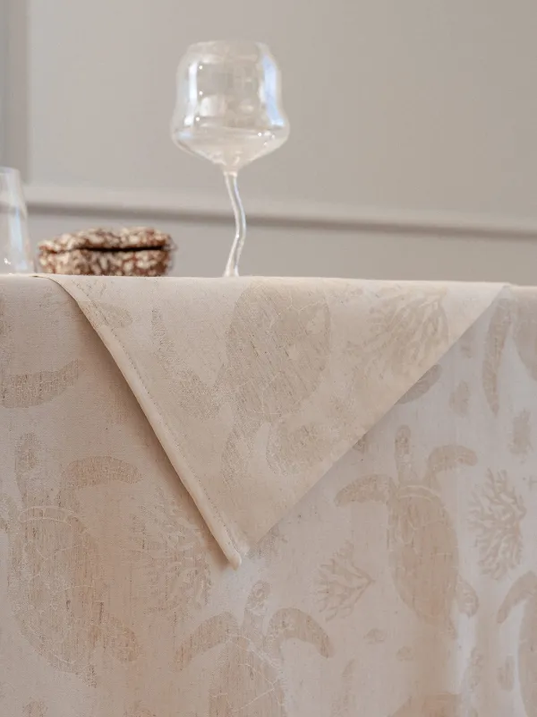 Салфетка под приборы, 30x45 см, жаккард, полиэстер/лен, бежевая, Черепахи, Marine turtles, image-3