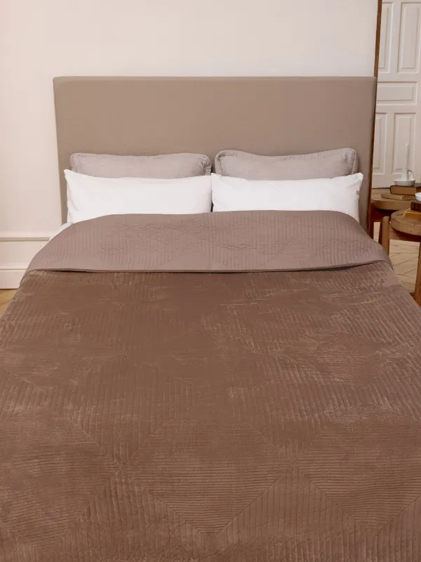 Покрывало, 220х240 см, стеганое, вельвет/микрофибра, коричневое, Ромбы, Stitch velvet, image-4