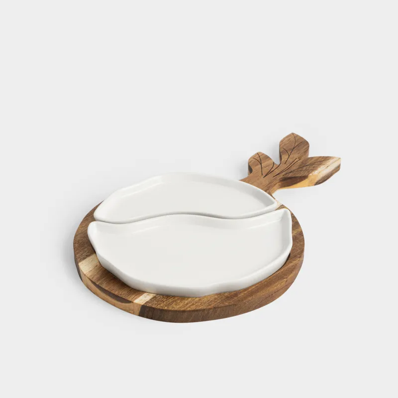 Набор для закусок, 2 пр, разборный, на подставке, фарфор P/дерево, белый, Ветвь, Noble tree, image-0