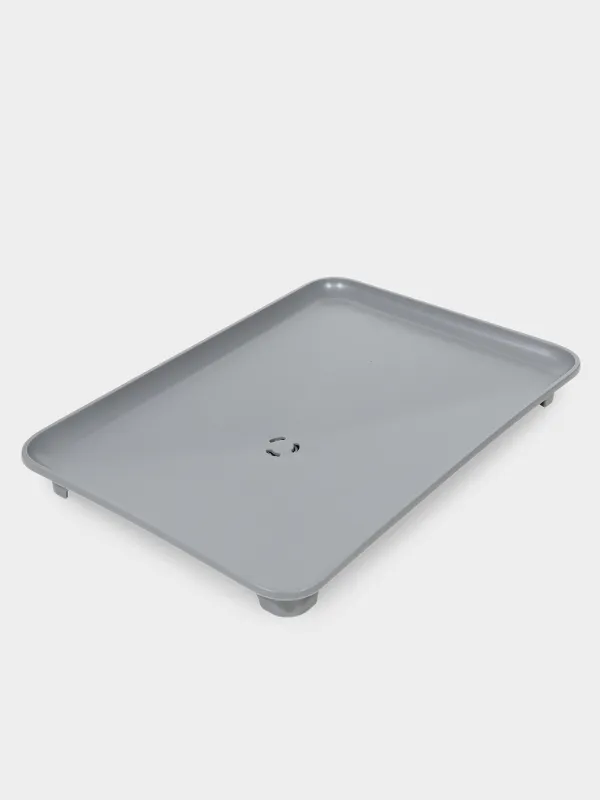 Сушилка для посуды, 43х31 см, с поддоном, со сливом, металл/пластик, светло-серая, Keeping, image-4