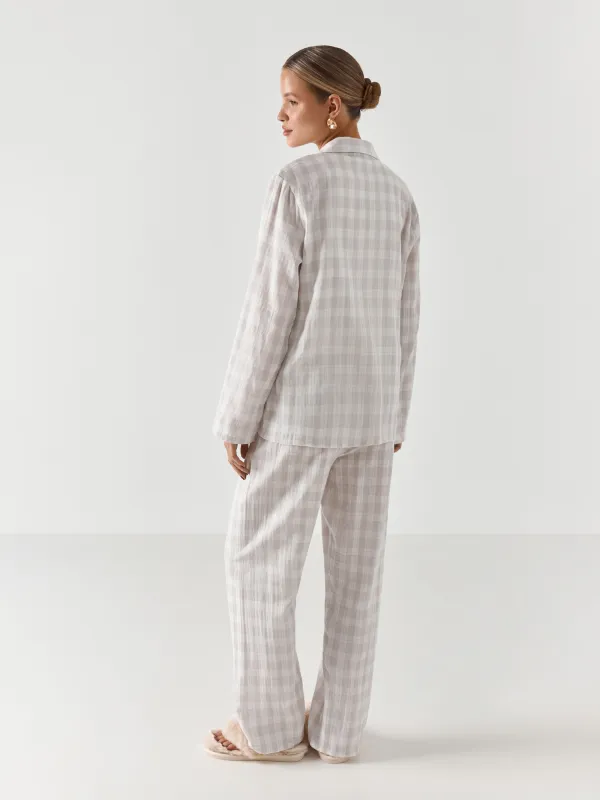 Рубашка женская, с длинным рукавом, хлопок, серая, Клетка, Javi, image-5